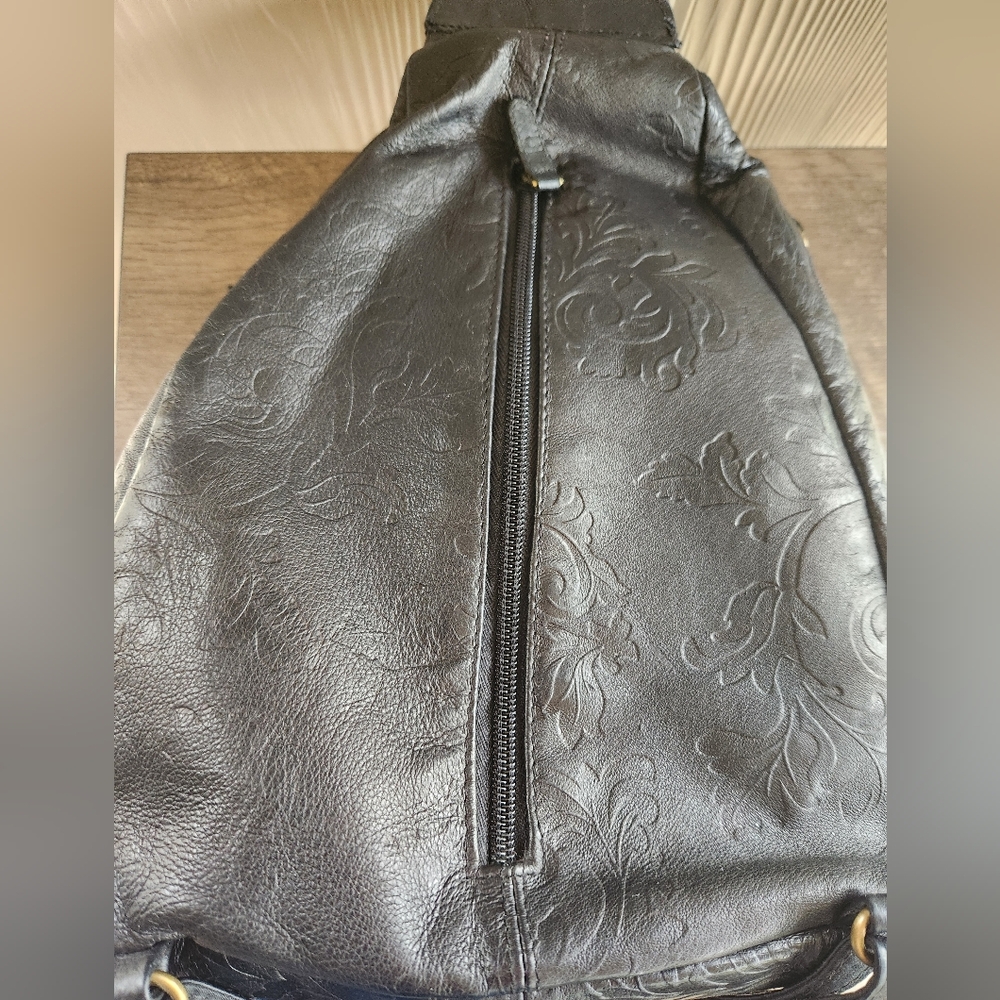 Leather Black Embossed Backpack Bag - Picture 4 of 16
